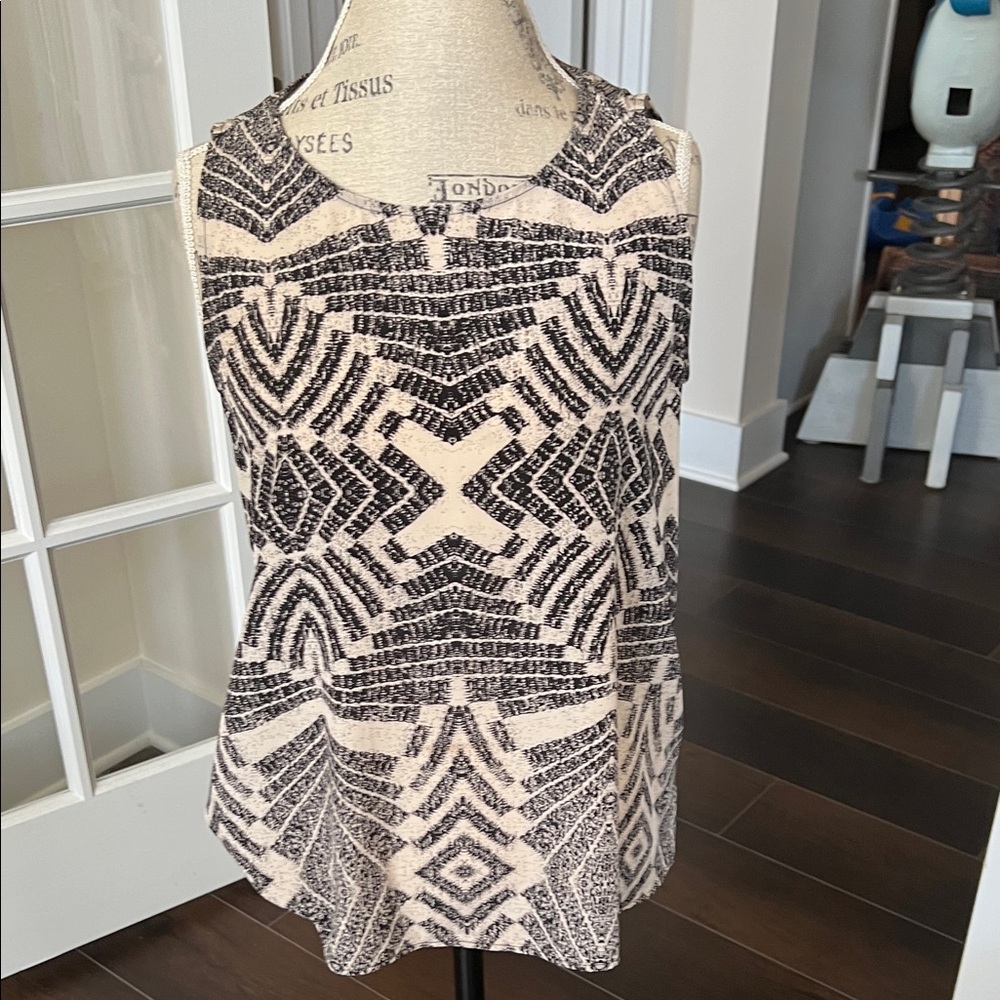Geometric Black and Cream Sleeveless Top